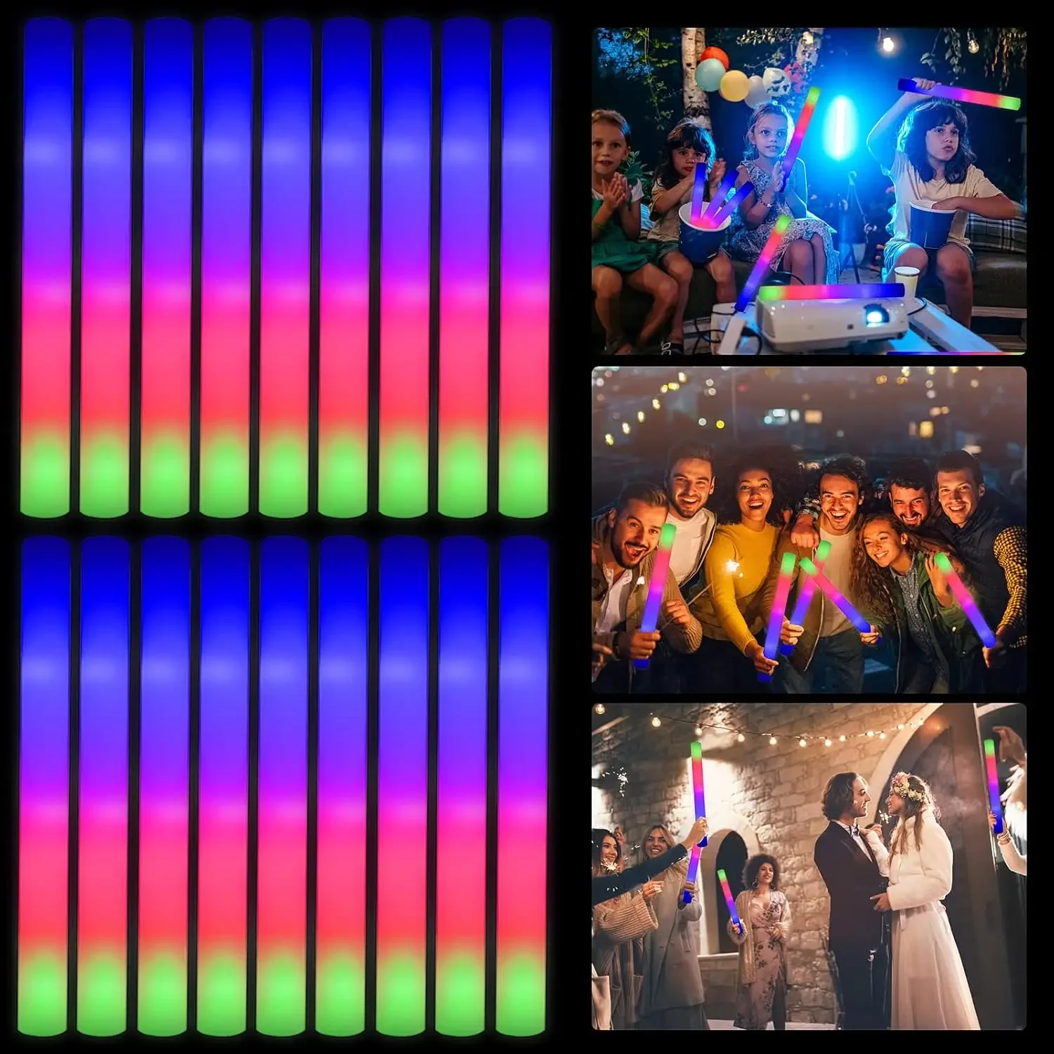 Flashing Led Foam Sticks Party - 2Z-50個入り LEDフォームグロースティック クリスマスウェディング用 3モード カラフル点滅 バレンタインデー
