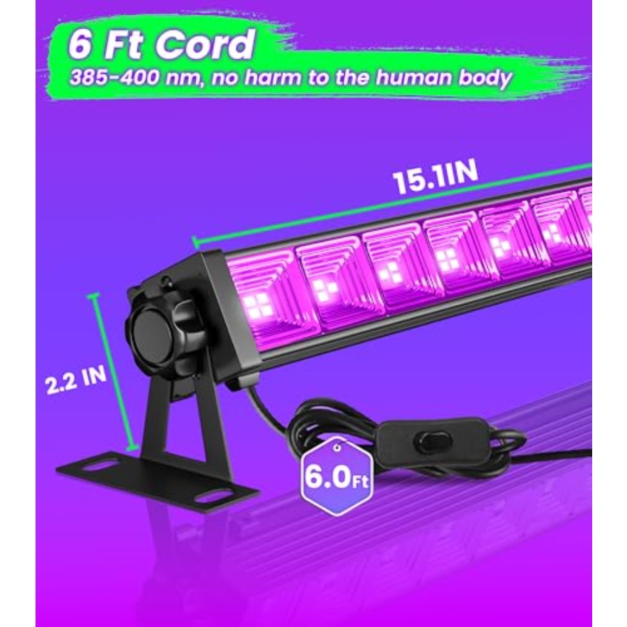 4WパックLEDブラックライトバー、フットケーブル+スイッチ - Party Supplies のレビューと価格
