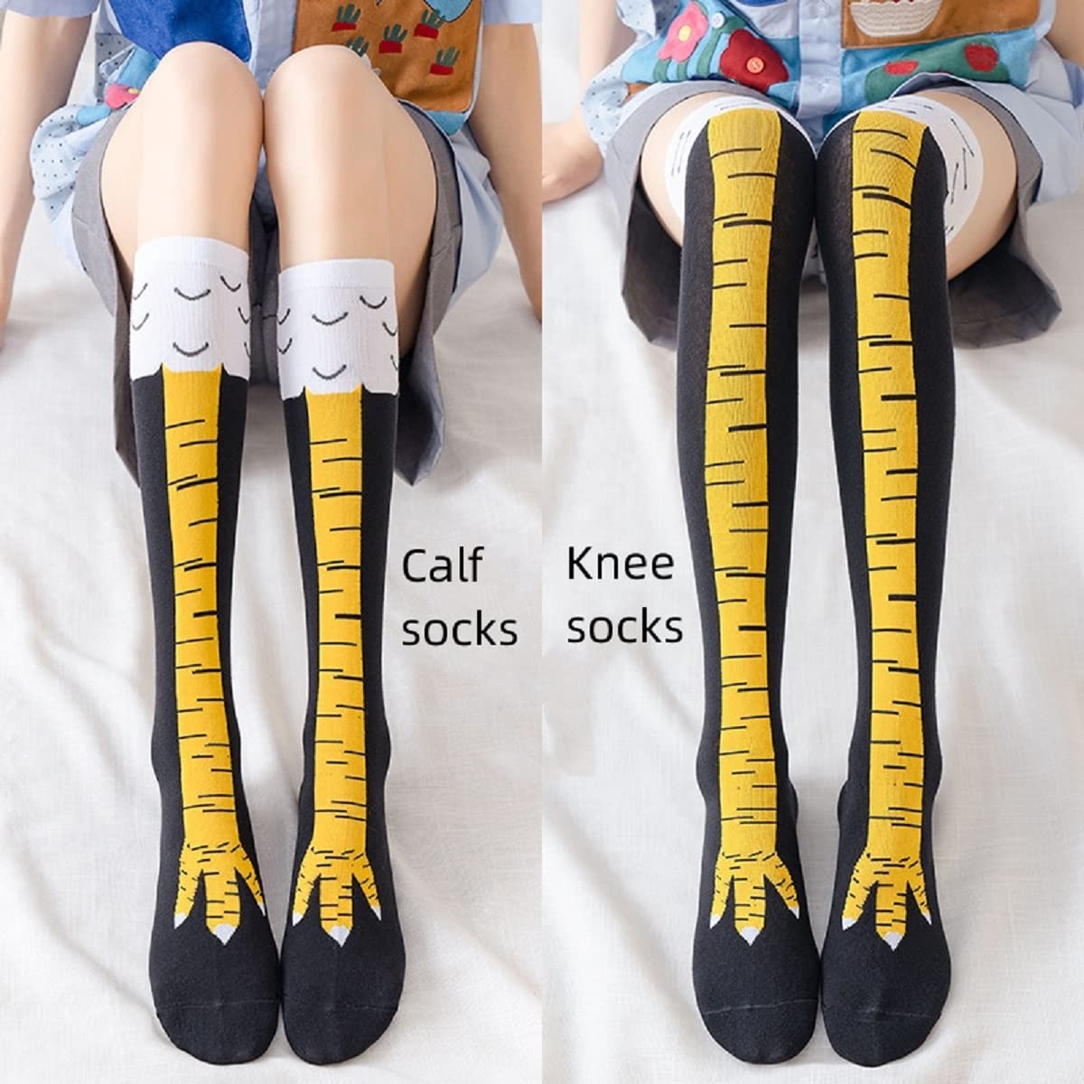女性腿の高ストッキング鶏の足プリントロングソックスオーバーニ - Funny Chicken Leg Socks のレビューと価格